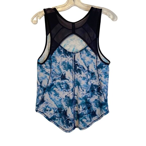 Lululemon Sculpt Tank Top Aquamarine Mosaic with Black Sheer Mesh Trim Ladies 8 - Picture 2 of 8
